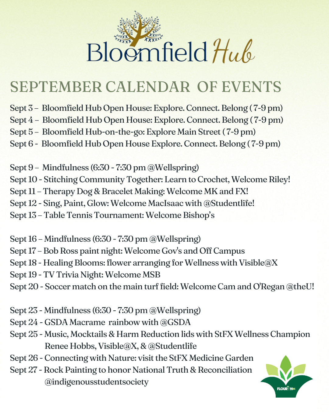 Bloomfield Hub September 2024 calendar
