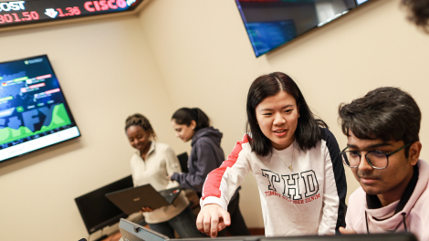 Students in the Gerald Schwartz School of Business trading room