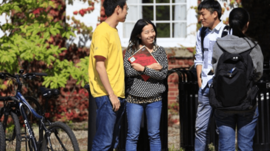 Students outside of University building