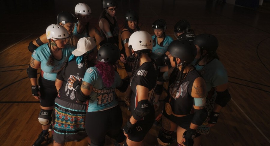 Image of roller derby athletes in a circle