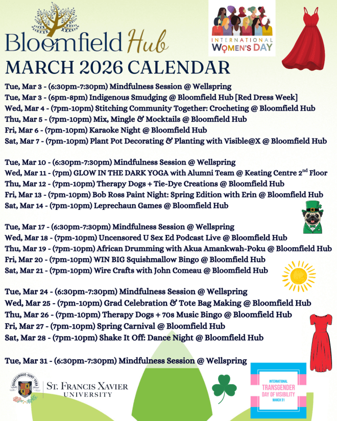 March 2026 Bloomfield HUB Calendar