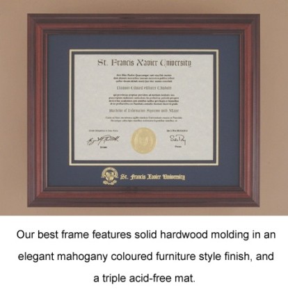 Our best frame features solid hardwood molding in an elegant mahogany coloured furniture style finish, and a triple acid-free mat